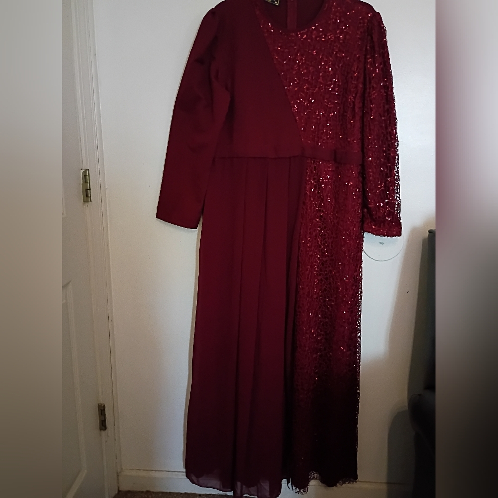 Ayse Melek Women's‎ Elegant Burgundy Maxi Dress With Sequin Design Sz 46 18/20